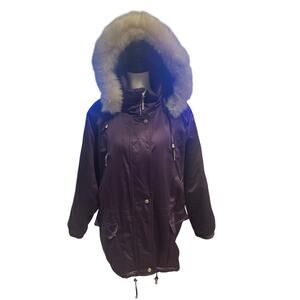 ⭐️ Women’s Bay Area Traders Purple Winter Coat W /  Fenuine Fur Trim Size Large